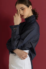 Load image into Gallery viewer, Ruffle Denim Shirt