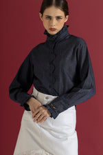 Load image into Gallery viewer, Ruffle Denim Shirt