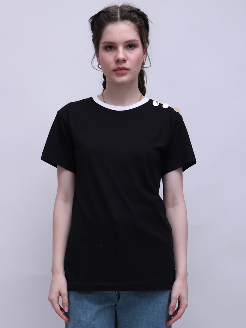 ZAPPI Reverse Button T-Shirt Black