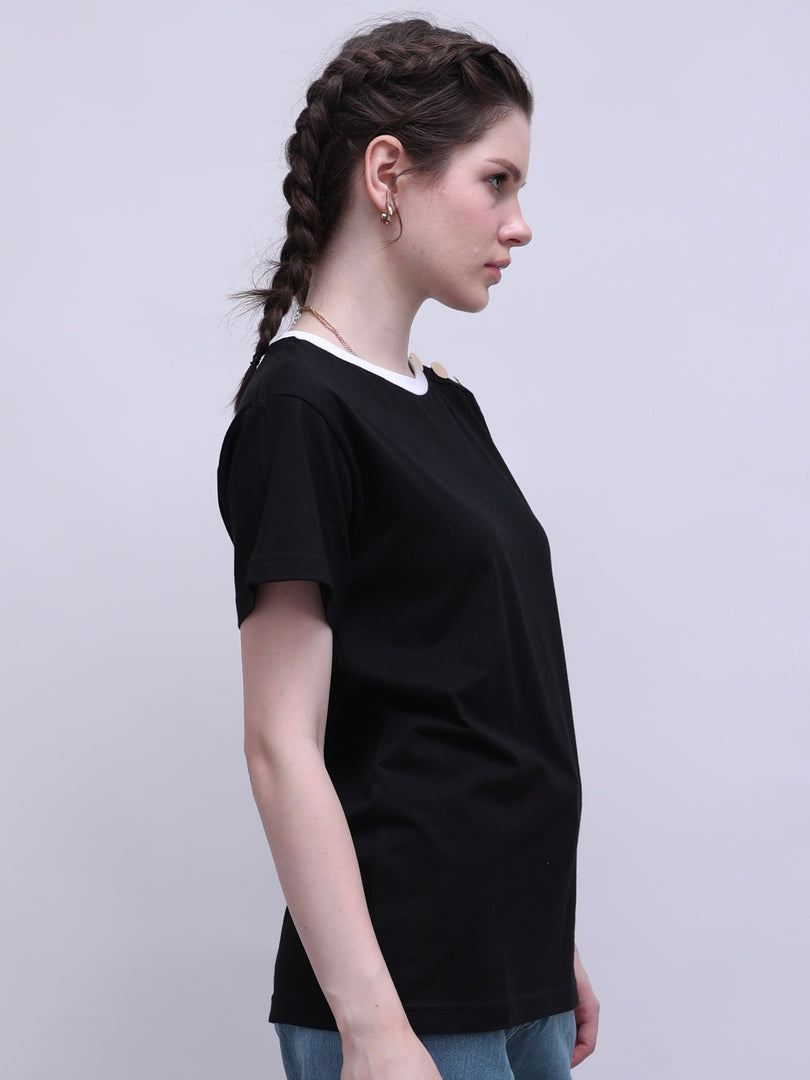 ZAPPI Reverse Button T-Shirt Black