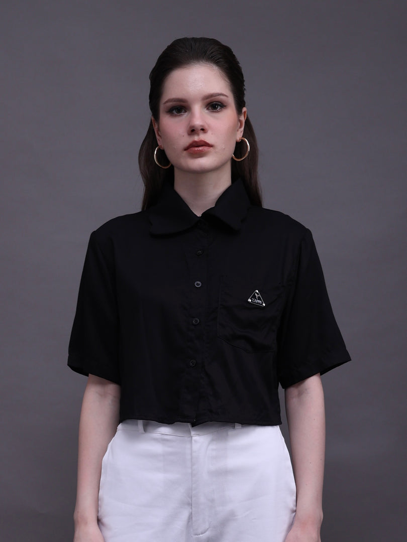 ZAPPI Wave Crop Shirt - Black