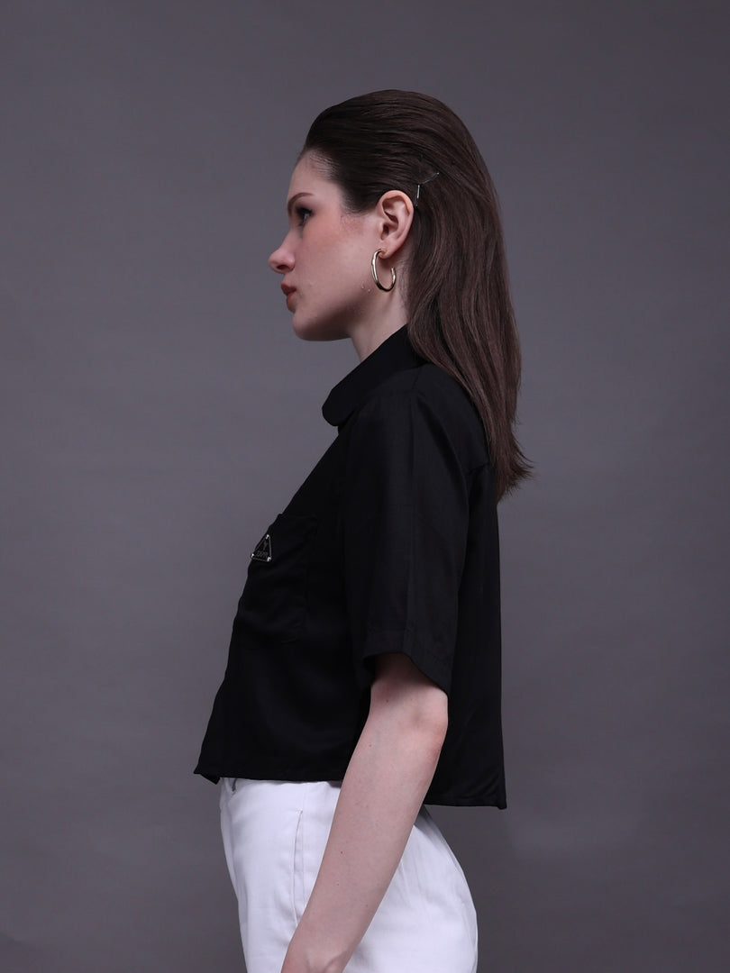 ZAPPI Wave Crop Shirt - Black