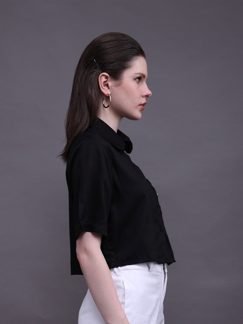 ZAPPI Wave Crop Shirt - Black