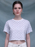 Load image into Gallery viewer, ZAPPI Crop Checkered T-Shirt - White
