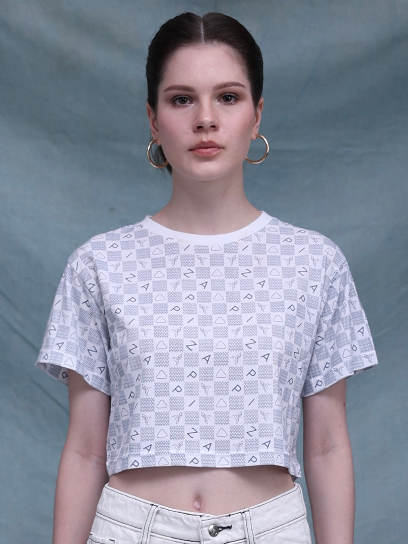 ZAPPI Crop Checkered T-Shirt - White