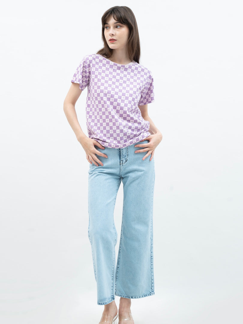 ZAPPI Checkered T-Shirt - Pink