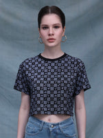 Load image into Gallery viewer, ZAPPI Crop Checkered T-Shirt - Black
