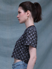ZAPPI Crop Checkered T-Shirt - Black