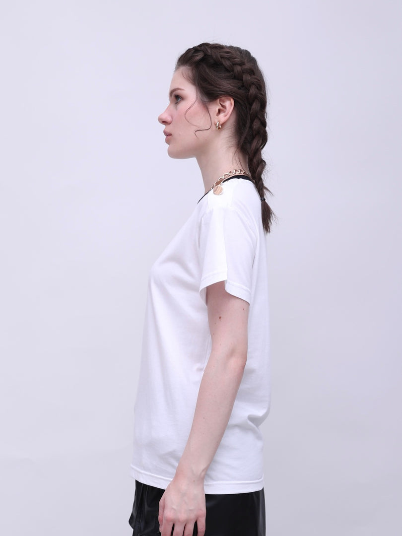 ZAPPI Reverse Button T-Shirt White