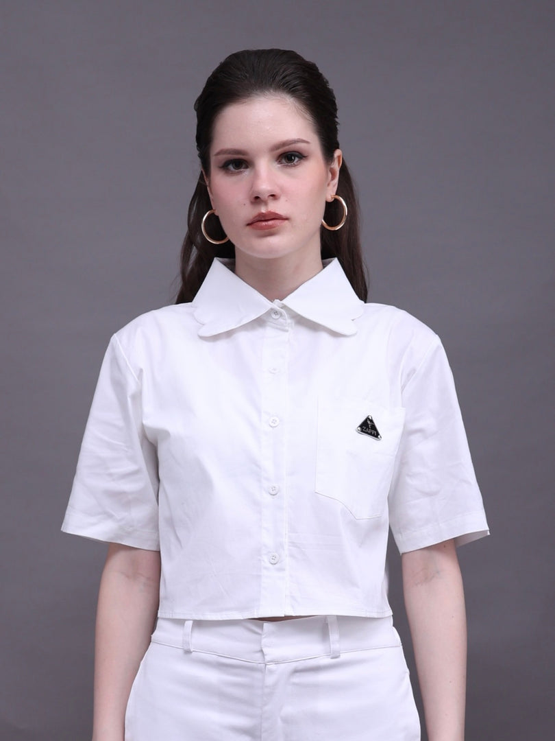 ZAPPI Wave Crop Shirt - White