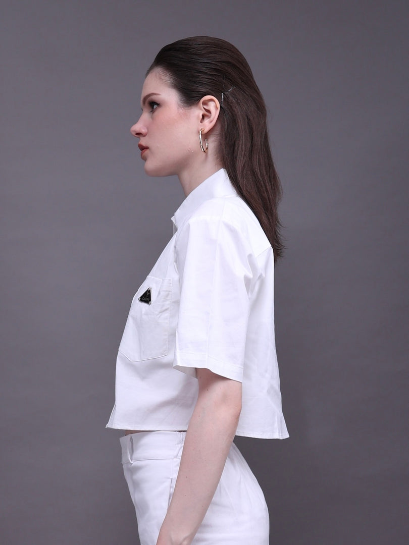 ZAPPI Wave Crop Shirt - White